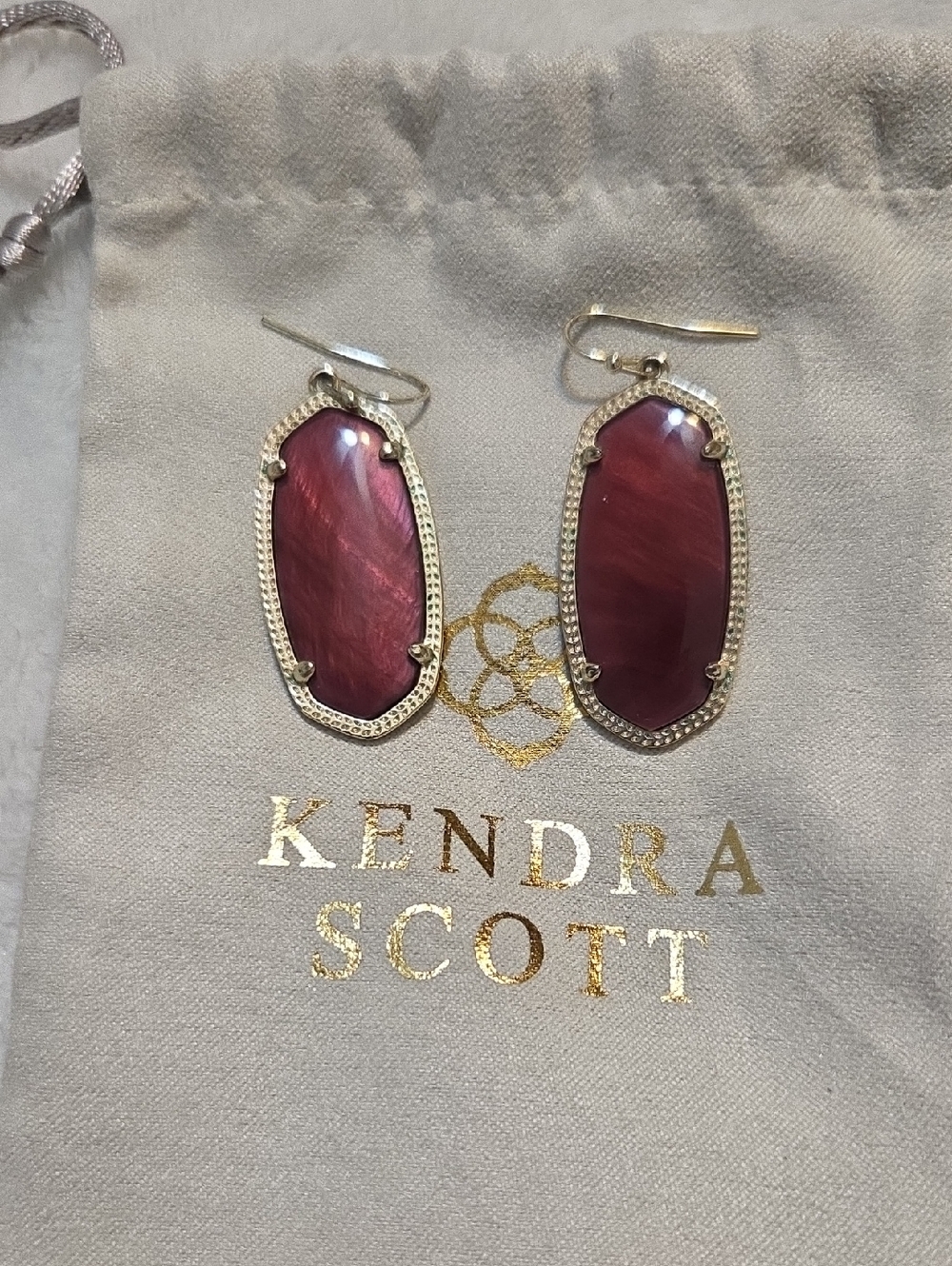 Kendra Scott Rose-Maroon Faceted Drop Earrings with Gold Frame